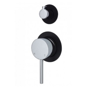 Kaya Wall Diverter Mixer, Small Round Matte Black Plates